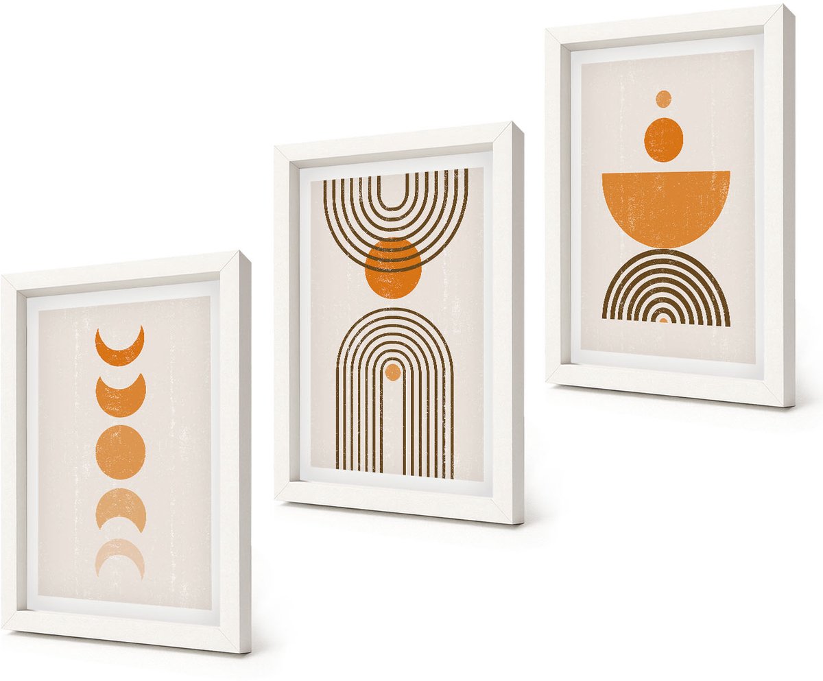 Coloray 3-Delige Schilderij Set - Boho minimalistisch decoratief ontwerp - 20x30 - Muurdecoratie - Schilderijen Set - Woonkamer - Moderne Wanddecoratie