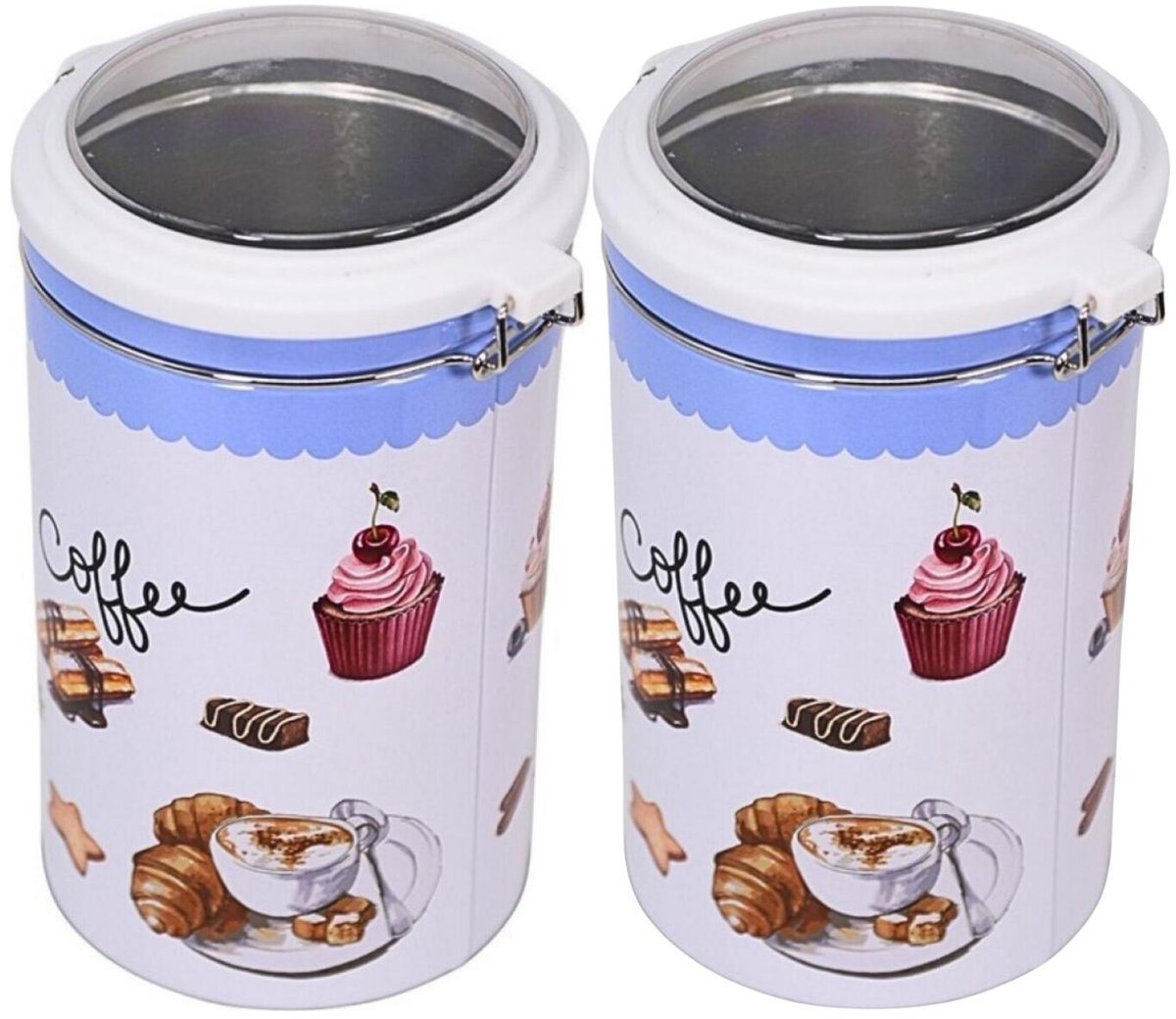 Excellent Houseware Keuken voorraadblik - 2x - rond - suiker / koffie - met beugelsluiting - 11 x 19 cm