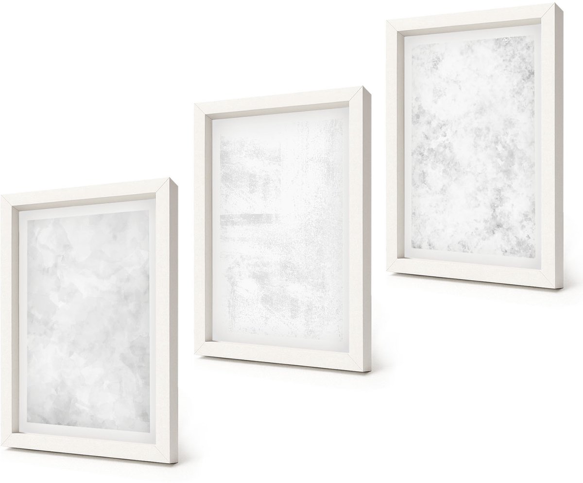 Coloray 3-Delige Schilderij Set - Witte vlekken op een minimalistische canvasachtergrond - 20x30 - Decoratieve Schilderijen - Wanddecoratie - Hal