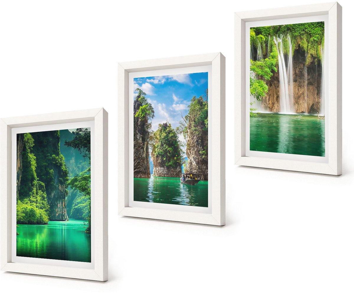 Coloray 3-Delige Schilderij Set - Groene landschappen met watervallen en rotsen - 20x30 - Muurdecoratie - Decoratieve Schilderijen - Wohnzimmer