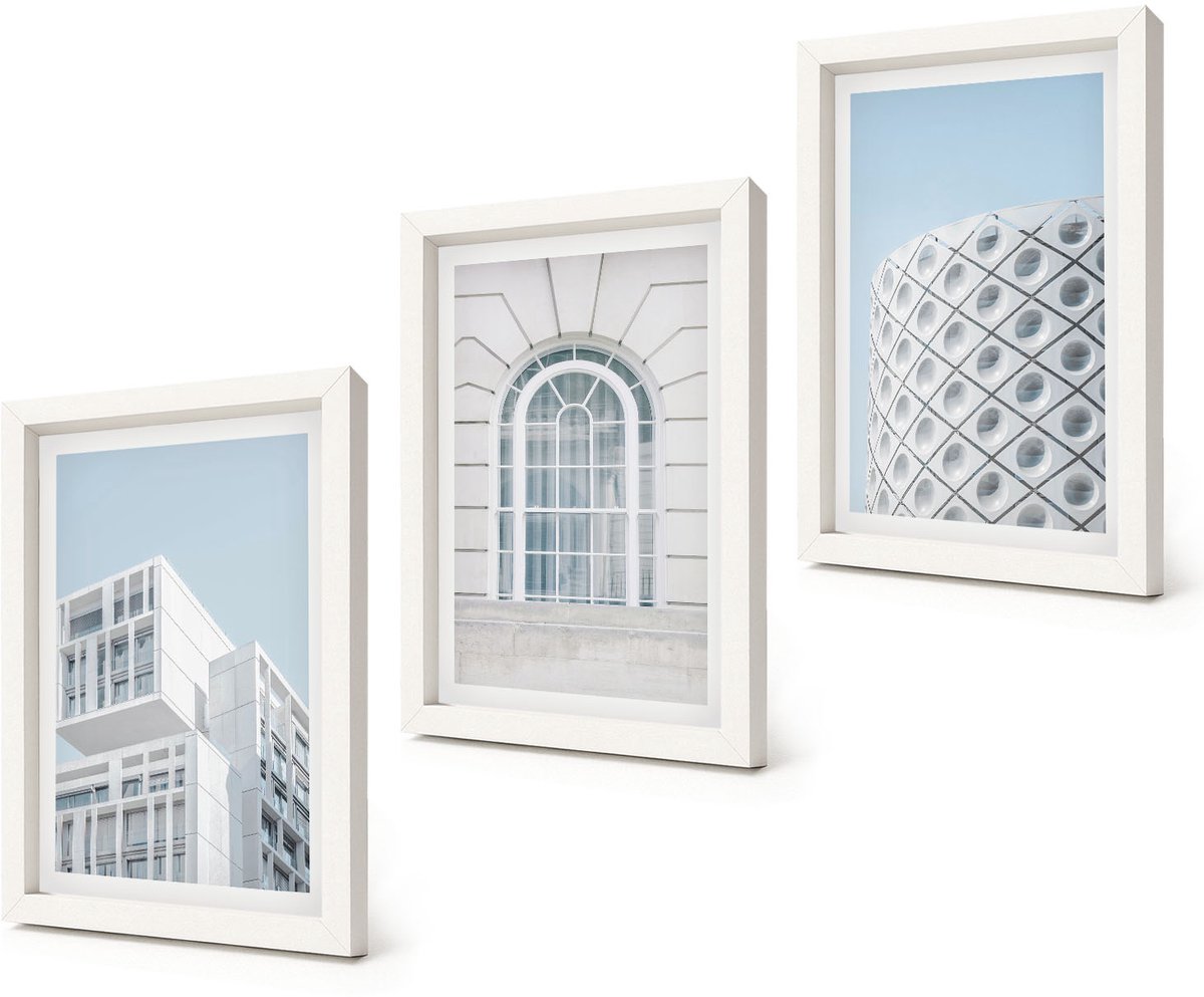 Coloray 3-Delige Schilderij Set - Moderne architectuur: minimalisme en geometrie - 20x30 - Wanddecoratie - Moderne Interieurdecoratie - Muurdecoratie