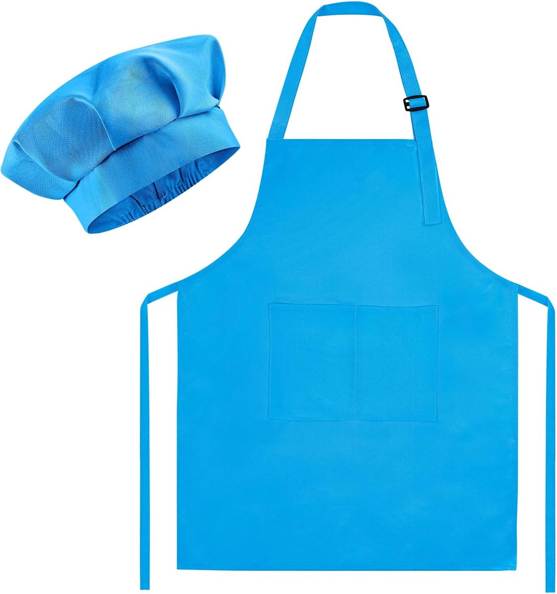 Morcheiong Chef's Hat and Apron Set for Kids, Adjustable Light Blue Painting Apron and Chef Hat with 2 Large Pockets - ShopVlot