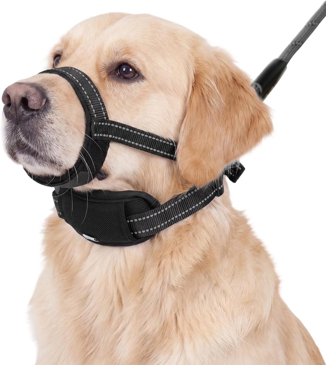 Hondenmuilkorf, 2-in-1 muilkorf met riem, verstelbaar voor middelgrote en grote honden, gewatteerd anti-bijtontwerp - ShopVlot