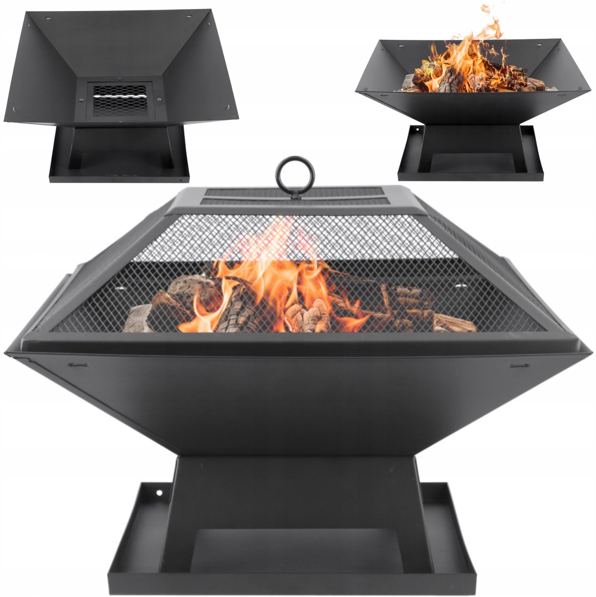 Merkloos Vierkant Houtskool Tuinhaard BBQ 45x45x39cm met Deksel & Pook