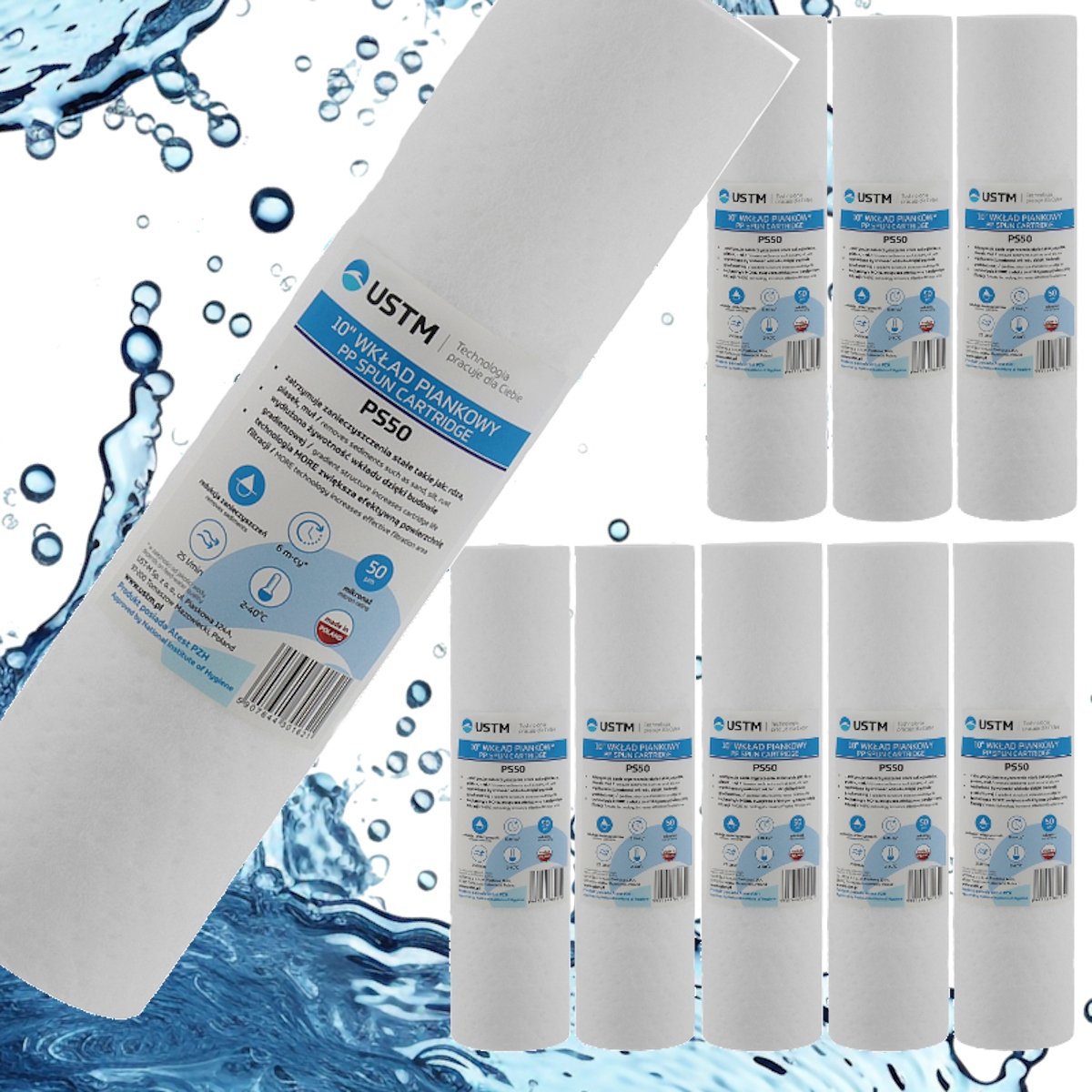 9x Schuimfilter voor Waterfilter 10" 50 Micron