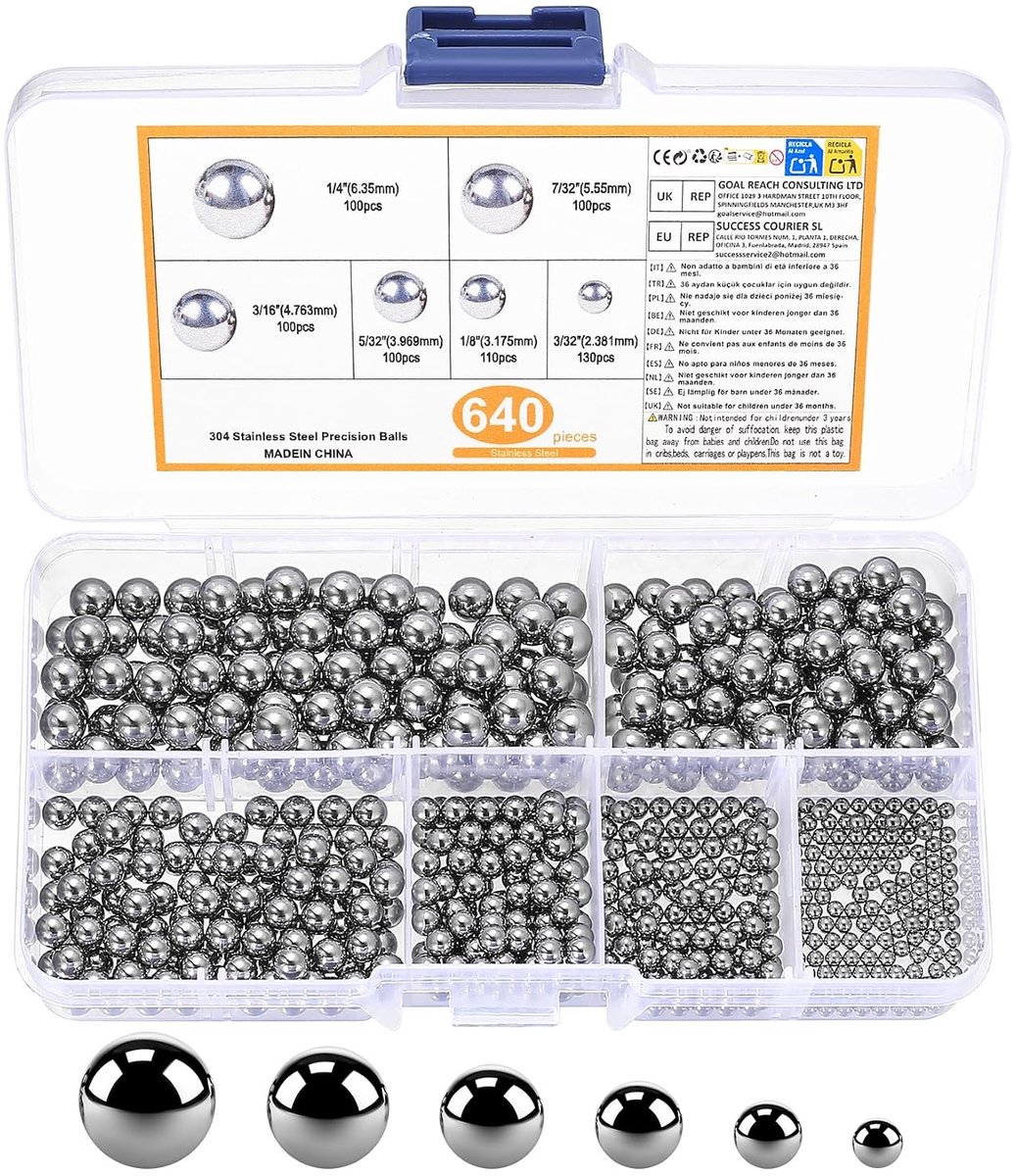 640 Pcs Ball Bearings, 304 Stainless Steel Precision Ball Bearings, 6 Sizes Metric Metal Mixing Ball Bearings for - ShopVlot