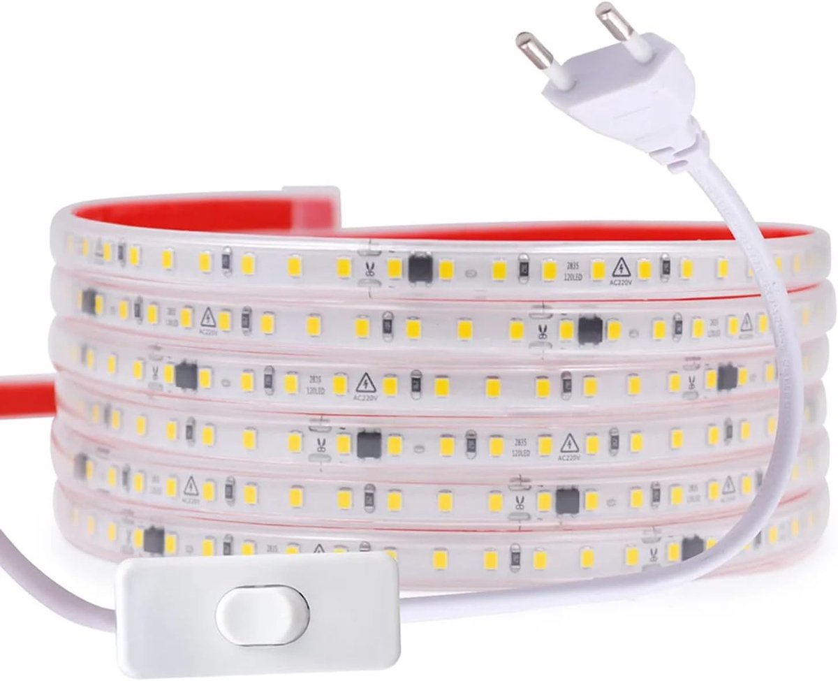 0,5m LED-stroken met schakelaar - warm wit, LED-lichtstrook met IC-chip, direct op AC 220V, zelfklevend, 2835 SMD 120 - ShopVlot