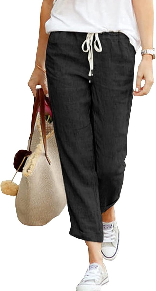 Cegerne Women's Linen Pants Ankle Length Lightweight and Airy Summer Casual with Pockets for Beach Vacation and Daily - ShopVlot