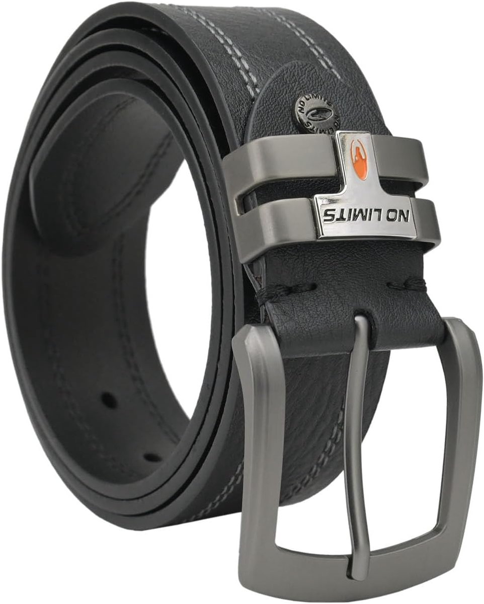 No Limits Men's Genuine Leather Belt with Double Seam, 4 cm High, Nickel-free Buckle, Can Be Shortened, with Box - ShopVlot