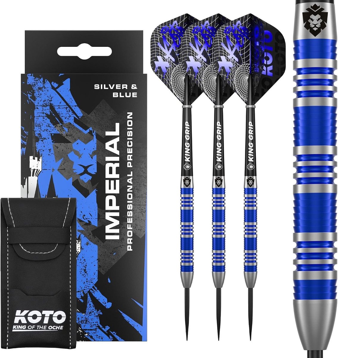 KOTO - Imperial, 22G, 80% Tungsten, Zilver & Blauw, Dartpijlen Set 53mm - ShopVlot