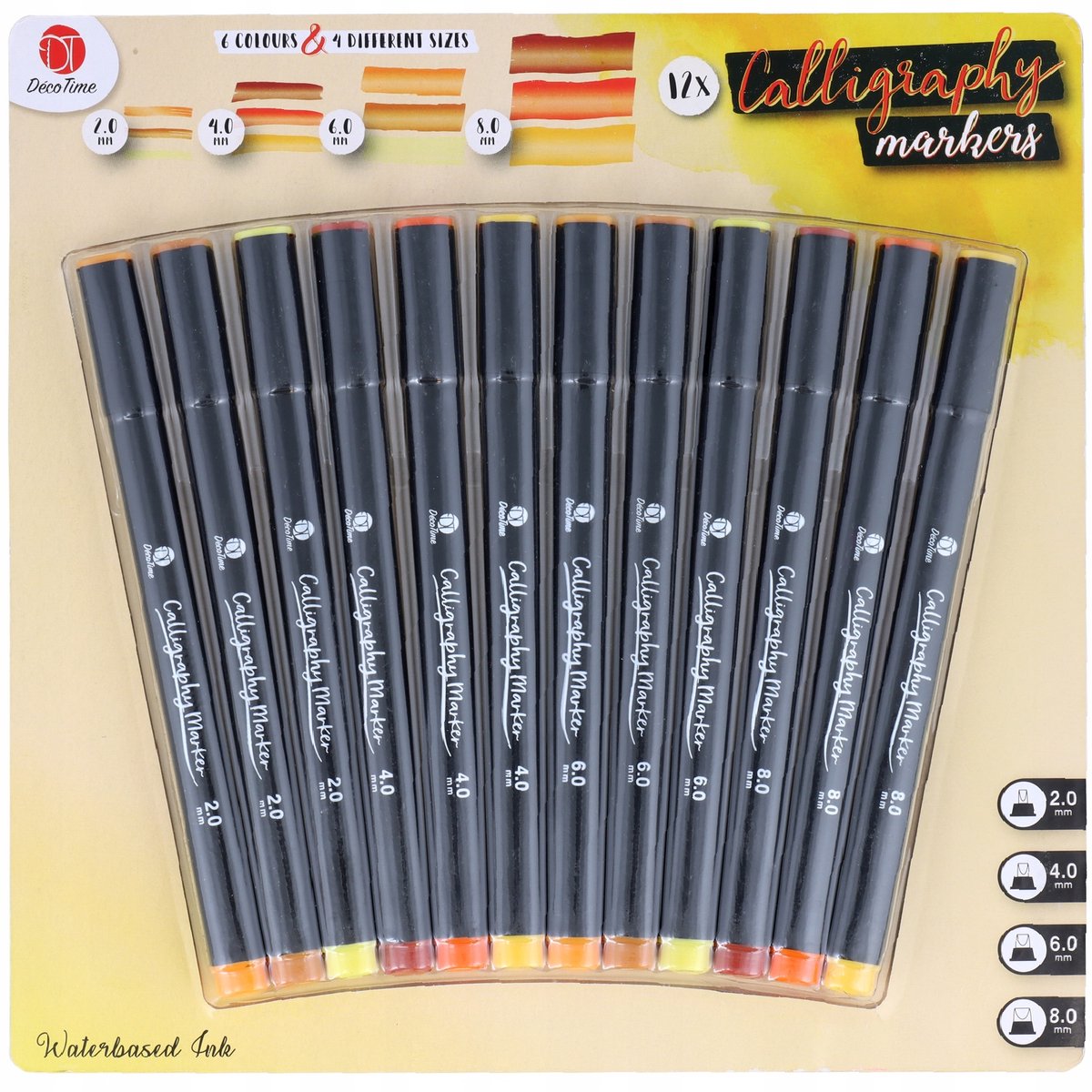 12 Kalligrafie Markers in 6 Gele & Oranje Tinten, 2-8mm
