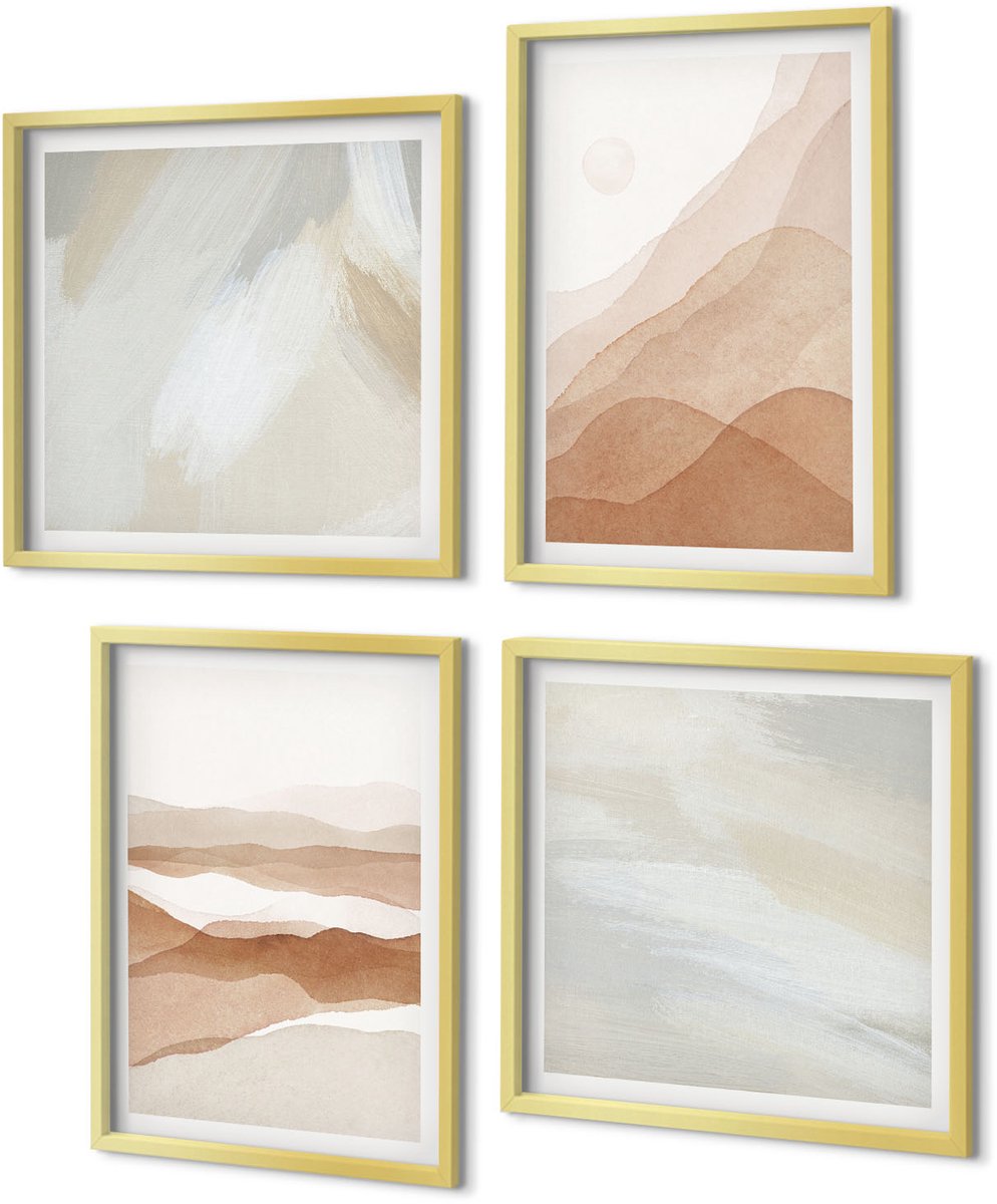 Coloray 4-Delige Schilderij Set - Abstracte landschappen in bruine en beige tinten. - 40 x 40 cm en 40 x 60 cm - Wanddecoratie - Schilderijen Set - Kantoor - Stijlvolle Muurdecoratie