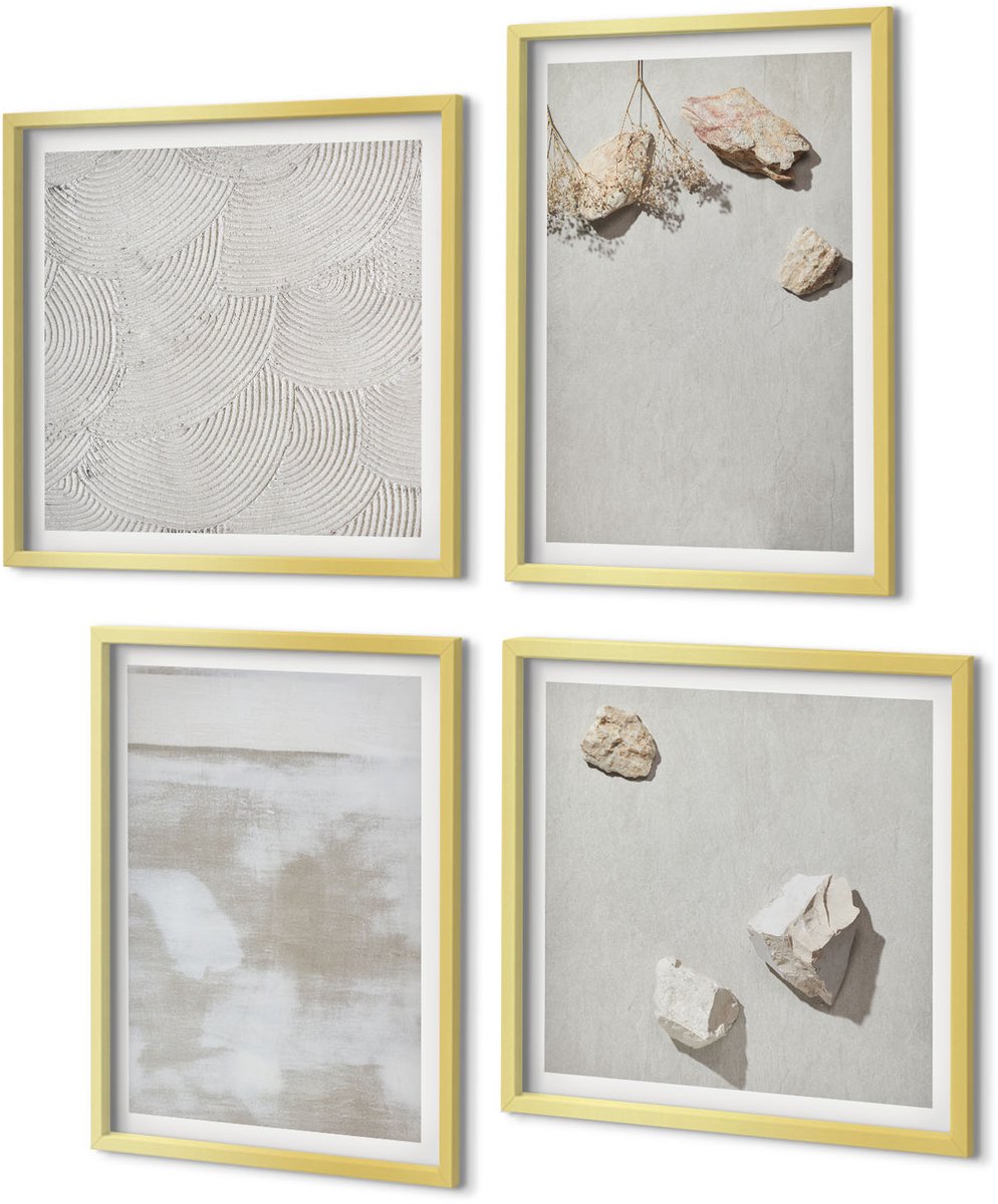 Coloray 4-Delige Schilderij Set - Zandstenen en een verweerde textuur in boho-stijl - 40 x 40 cm en 40 x 60 cm - Stijlvolle Muurdecoratie - Kantoor - Woonkamer Decoratie