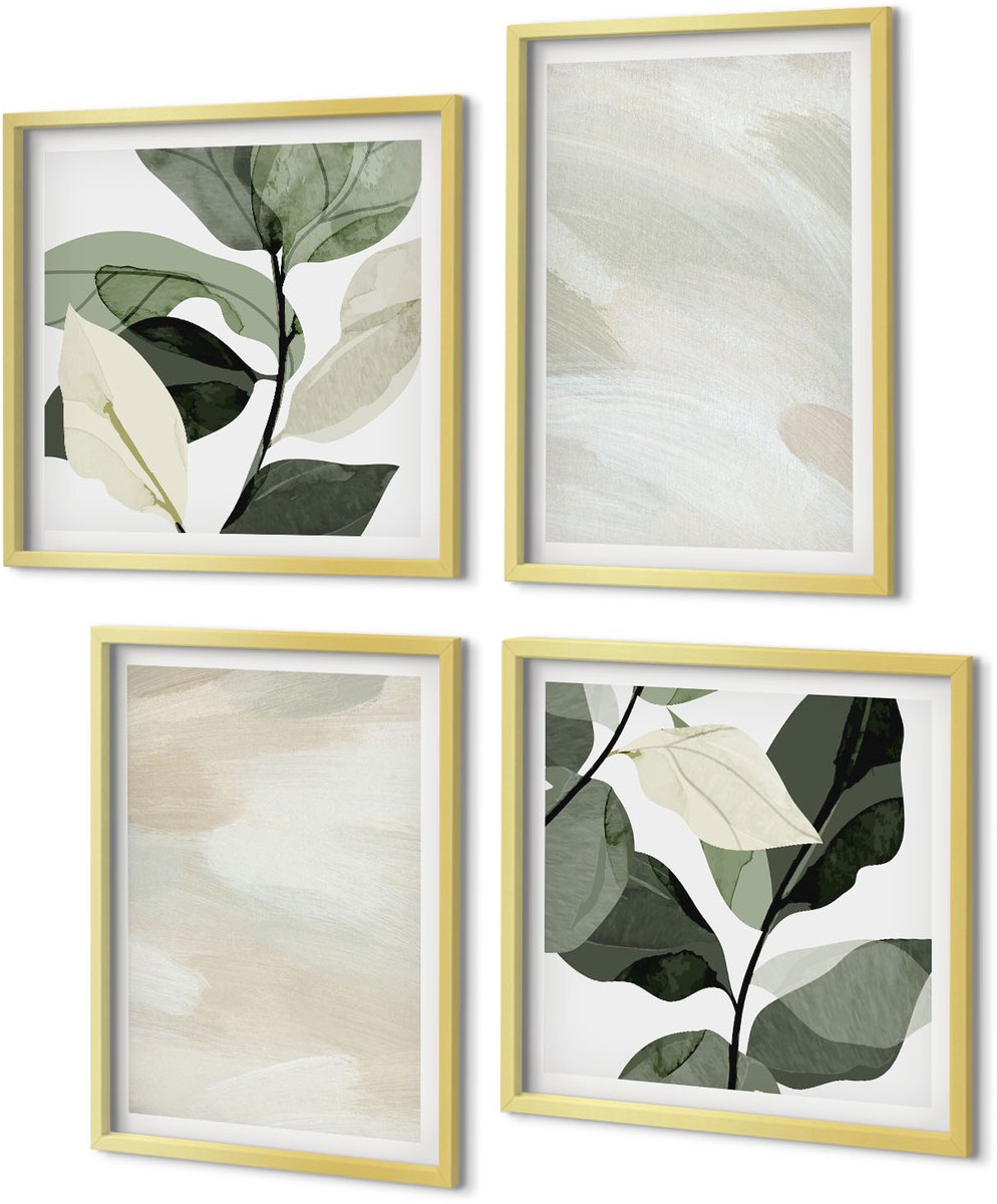 Coloray 4-Delige Schilderij Set - Heldere abstracte schilderijen op canvas, delicate boho-stijl - 40 x 40 cm en 40 x 60 cm - Muurdecoratie - Wanddecoratie - Hal - Moderne Wanddecoratie