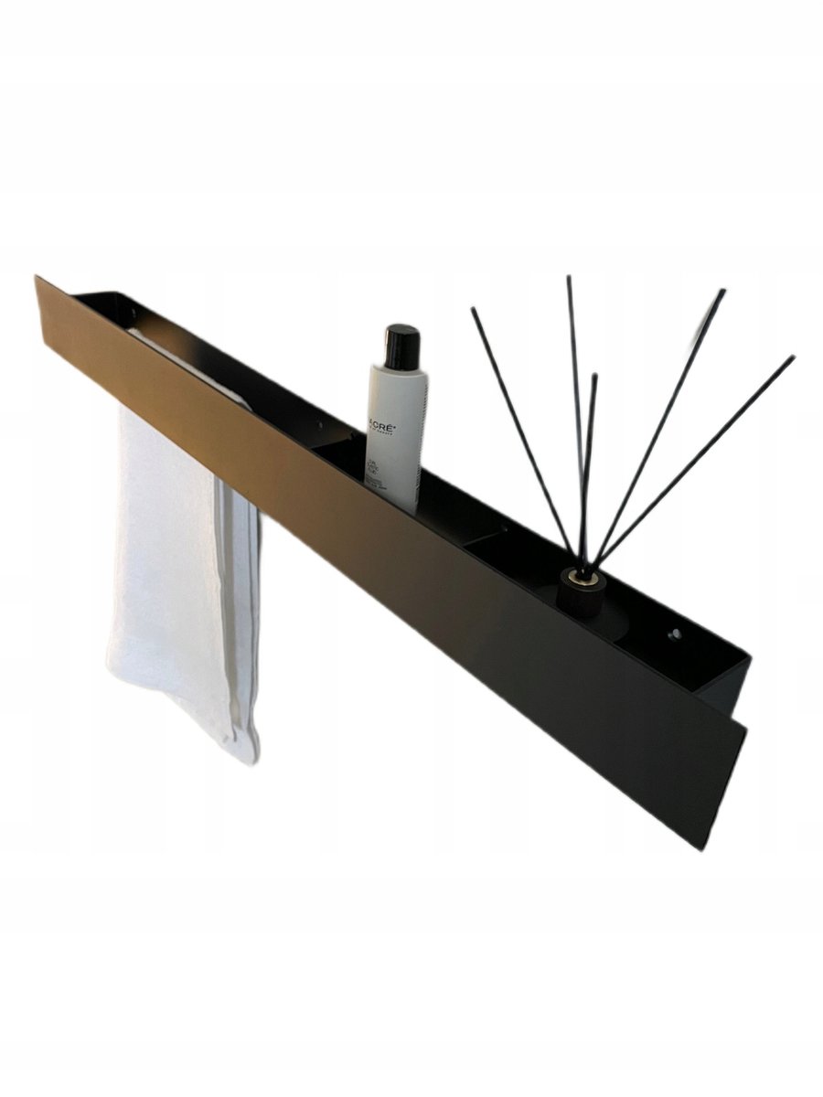 Zwart Aluminium Handdoekrek met Plank 100cm - Modern Design