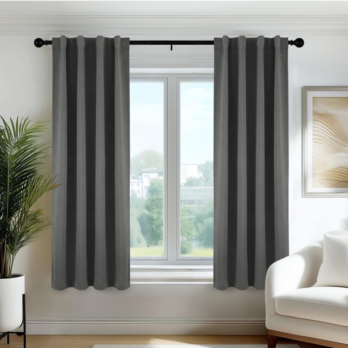 Famanu – Verduisterende gordijnen voor binnen, moderne thermische isolerende gordijnen met 3 montagemethoden, ideaal voor raam in slaapkamer en woonkamer, 55×120 cm, lichtgrijs, 2 panelen