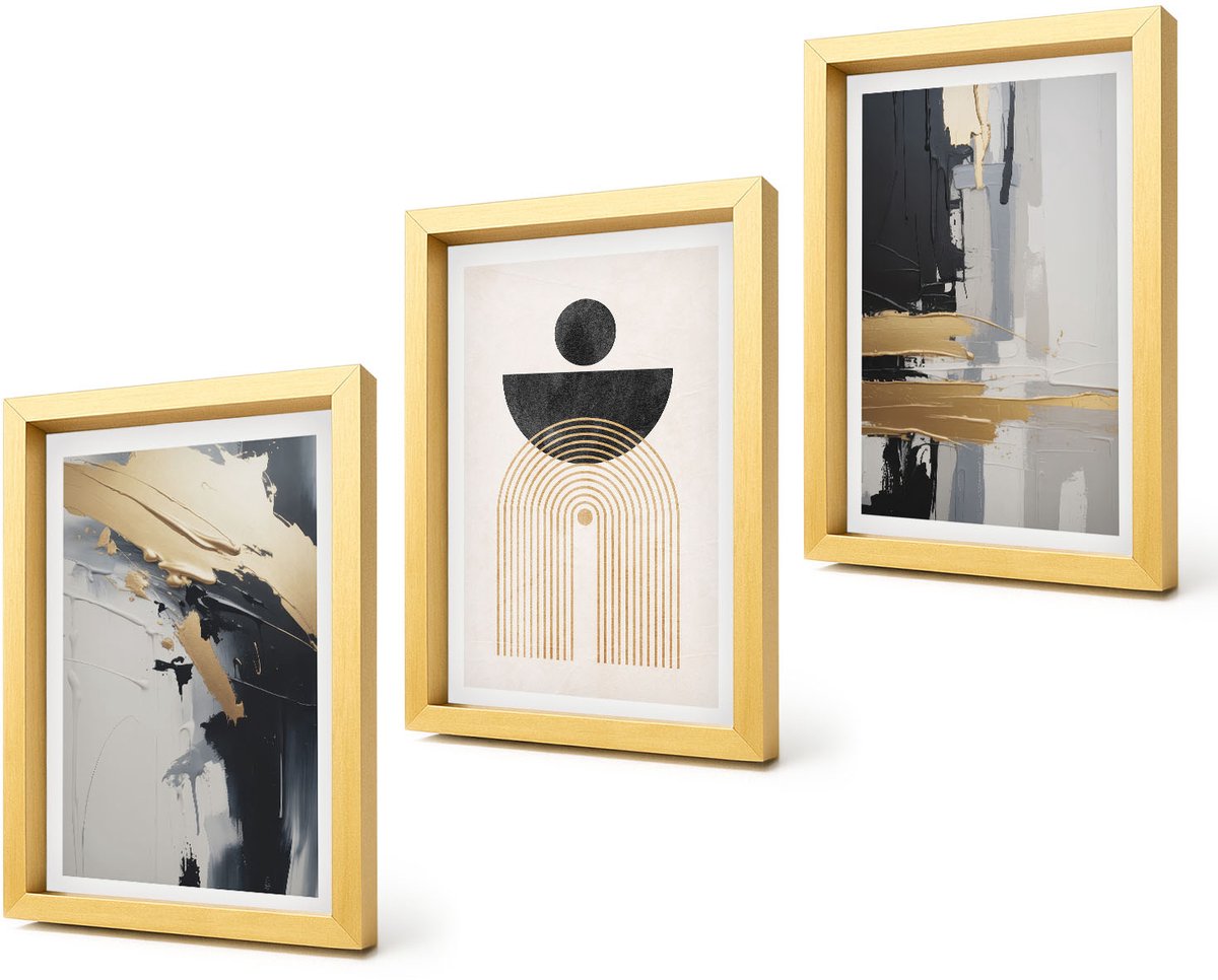 Coloray 4-Delige Schilderij Set - Geometrische abstracte elegante compositie - 20 x 30 cm - Muurdecoratie - Interieur Decoratie - Wanddecoratie