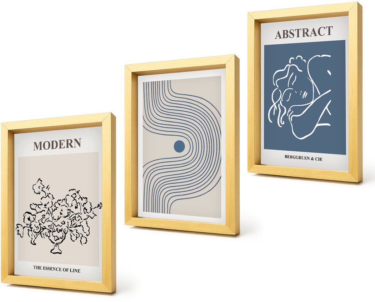 Coloray 4-Delige Schilderij Set - Posters met bloemen, lijnen en abstracte vormen - 20 x 30 cm - Moderne Wanddecoratie - Slaapkamer