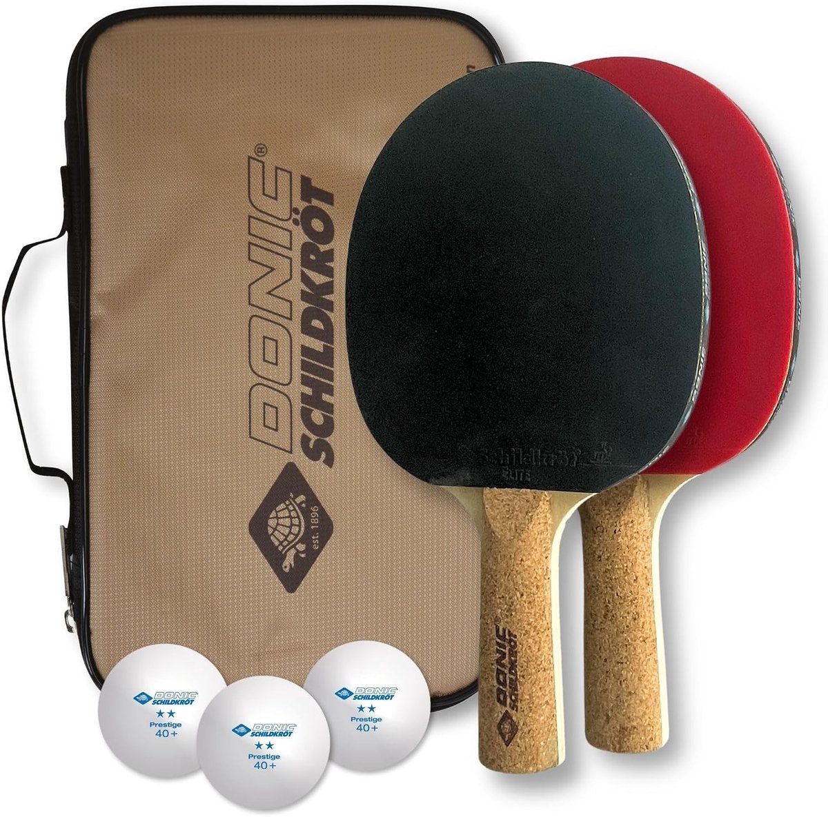 Tafeltennisnetje voor elke tafel - Rood - 2 Batjes met Kurkhandvat - Inclusief 3 Ballen en Draagtas - Compleet voor Recreatief Spel