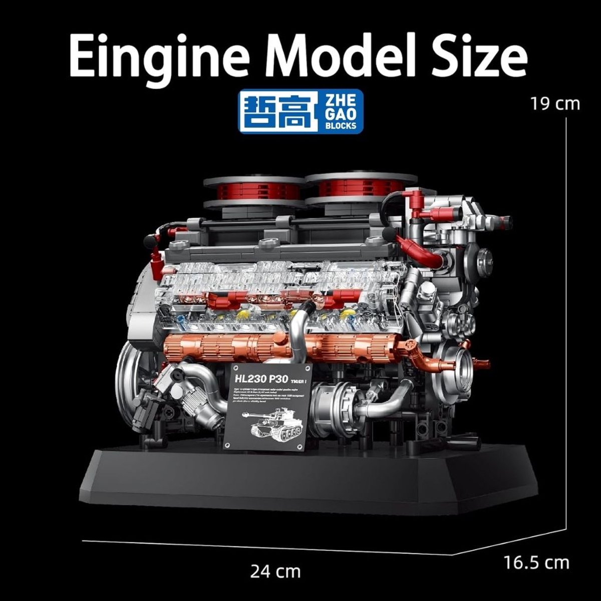 Zhe Gao 95008 Tiger tank speed engine bouwset | World of wars champions icons modelbouw | Leger speelgoed ideas voor expert volwassenen & kinderen | Engine star bouwpakket | Motor niet geschikt voor Lego technic | Bouwdoos met 1236 bouwstenen — afbeelding 9