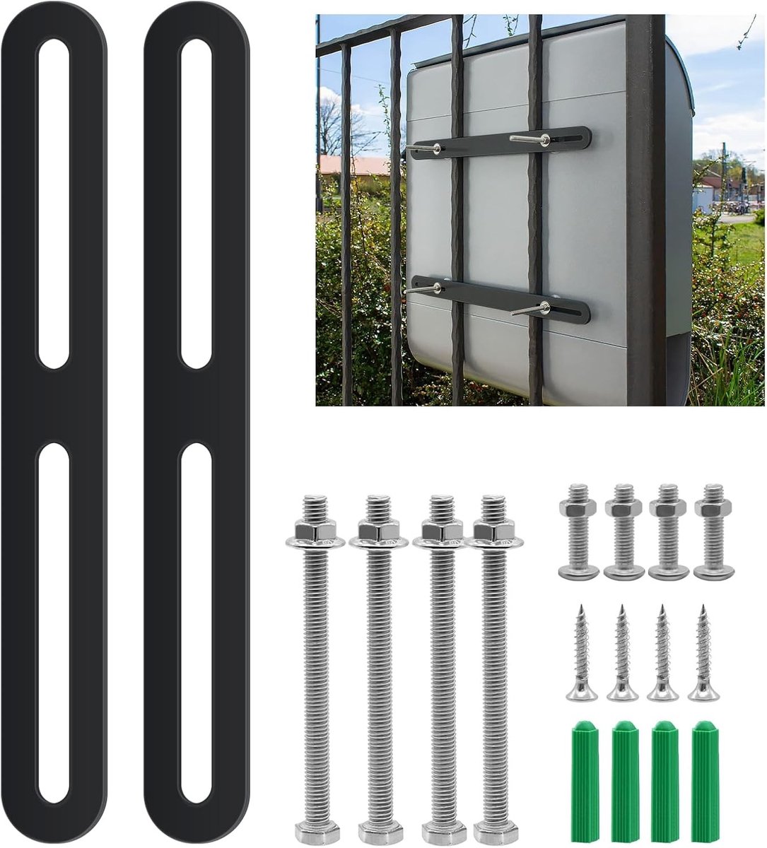 Brievenbusklep binnenzijde - Zwart - 215 × 24 mm - Roestvrijstalen Bevestigingsset voor Dubbelstaafmat Hek - Voor Brievenbusmontage