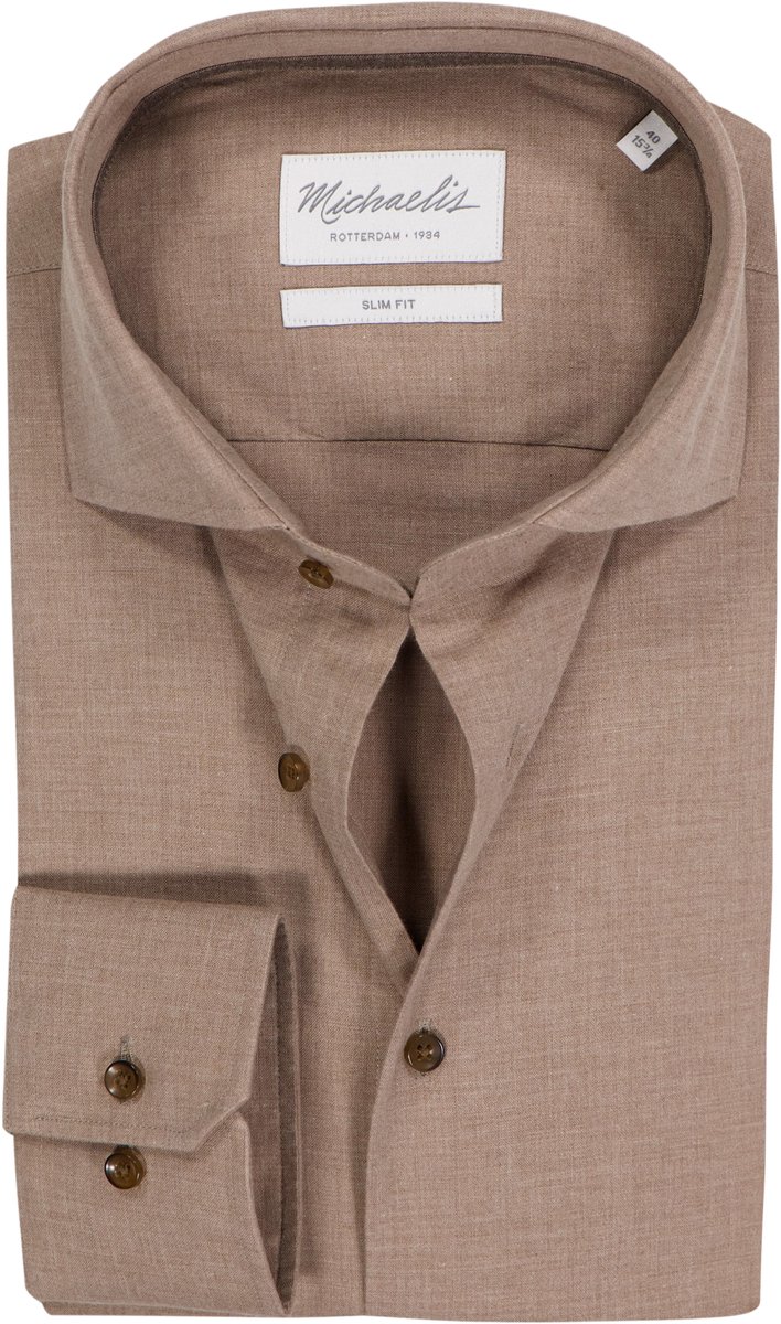 Michaelis slim fit heren overhemd - flanel - beige - Strijkvriendelijk - Boordmaat: 43 (EU maat: XL)