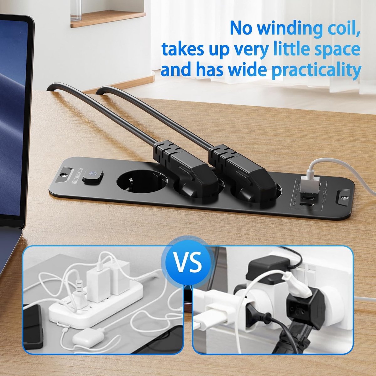 Retractable socket with USB, 3-way socket with 2 USB, tabletop, recessed socket with 2 USB C, built-in socket with 3 m - ShopVlot