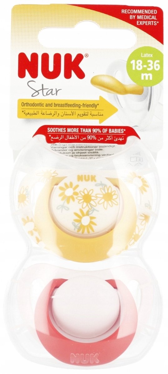 NUK Latex Speen 18-36m Ster Geel 2 Stuks