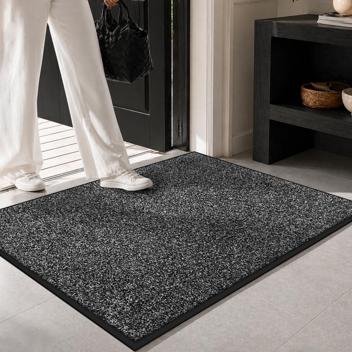 Famanu schoonloopmat voor deur, 60 x 120 cm, grijs en zwart, wasbare droogloopmat met antislip, robuuste mat voor binnen en buiten