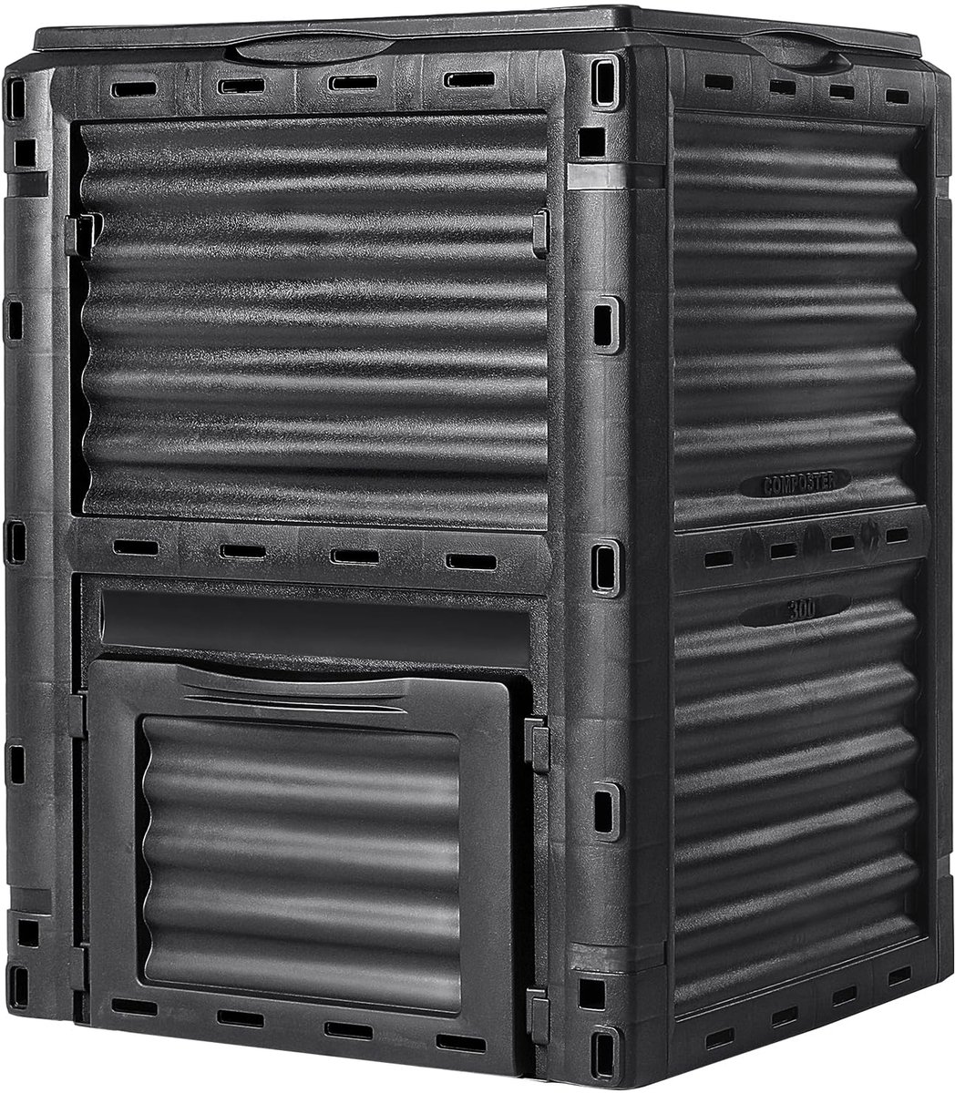 Famanu – Compostbak voor de tuin, 80 liter, BPA-vrije compostbak met bovendeksel en onderste deur, grote capaciteit, eenvoudig te monteren, lichtgewicht