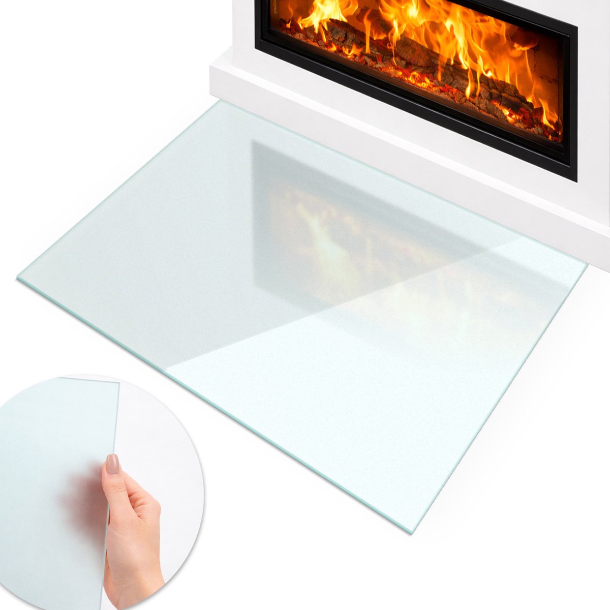 Coloray - Kachel vloerplaat - 80x60cm - Halftransparant Rechthoek - Plaat voor onder kachel - Glazen onderplaat
