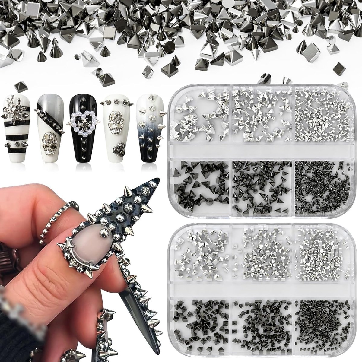 12 Boxes Gothic Nail Charms Staples, Mini Nail Spikes Punk Kugel Staples, Viktorian Style & Halloween Manicure Nail - ShopVlot