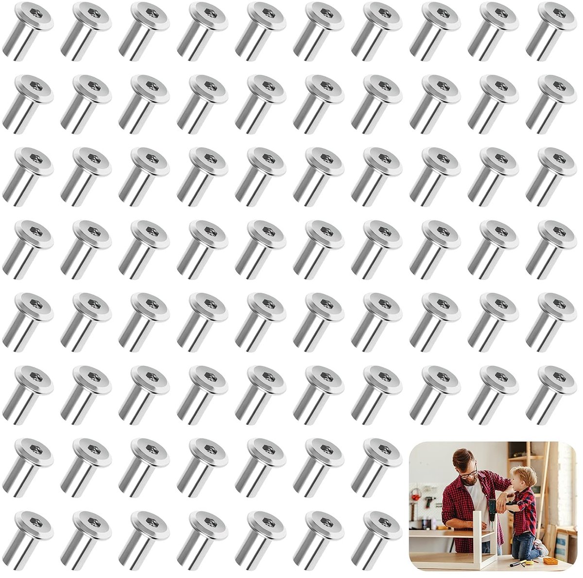 Pack of 100 M6 Flange Nuts, Connection Screws, Hex Socket Screws, Furniture Attachment, Nuts, Nickel Plated Iron - ShopVlot