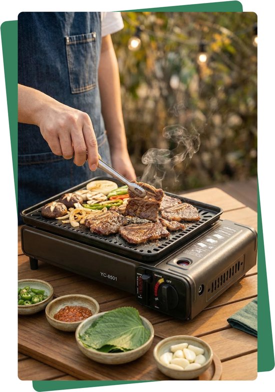 Gasbarbecue voor camping - draagbaar 2-in-1 - gascartouche/gasfles - met grillplaat en koffer — afbeelding 5