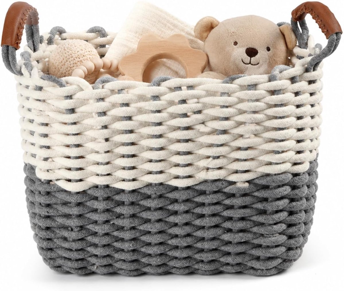 Gevlochten katoenen touw, opbergmand met eendelige handgrepen, praktische gebreide mand voor baby's, slaapkamer en - ShopVlot