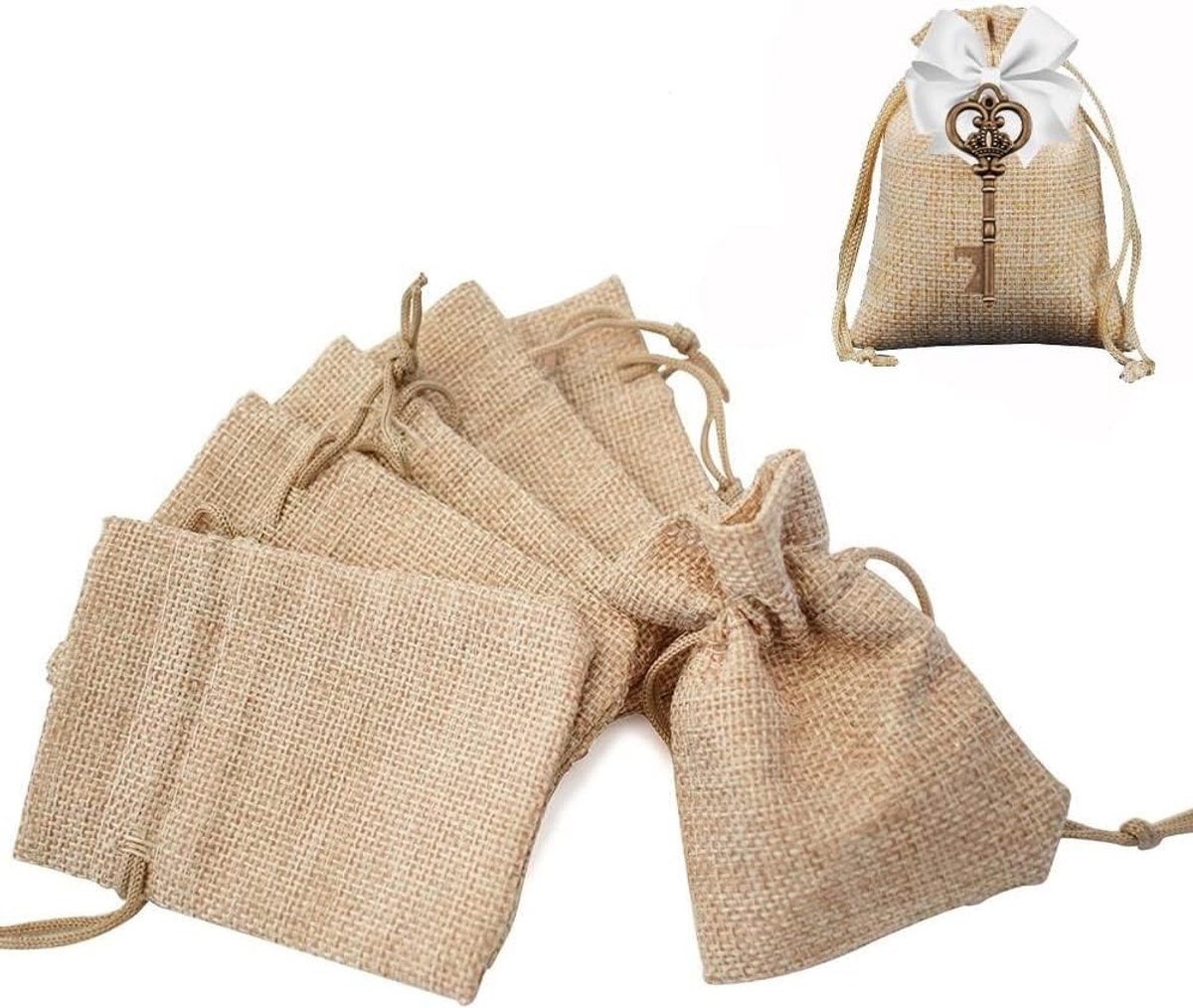 Linnen tasjes onbedrukt - Natuurlijk - 7 x 9 cm - Duurzaam Linnen Zakje voor Cadeau en Sieraden