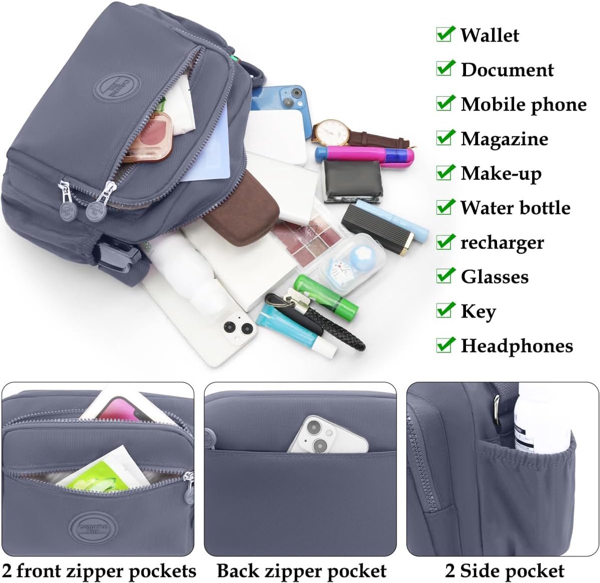 Shoulder bag women's waterproof crossbody bag nylon leisure shoulder bag many pockets ladies handbag with adjustable - ShopVlot