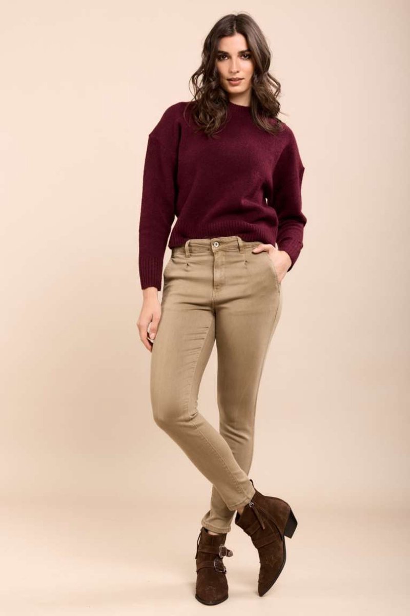 Toxik3 jeans, hoge taille, high waist, camel, spijkerbroek, camel, slim fit, stretch denim, dames S