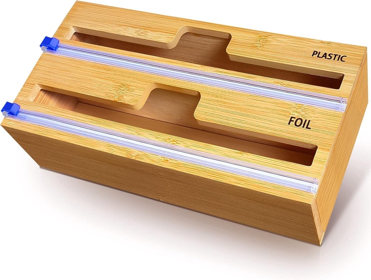 Vershoudfolie houder met snijmes - Bamboe - 2 in 1 - Wikkeldispenser voor Keukenlade - Voor Huishoudfolie en Aluminiumfolie
