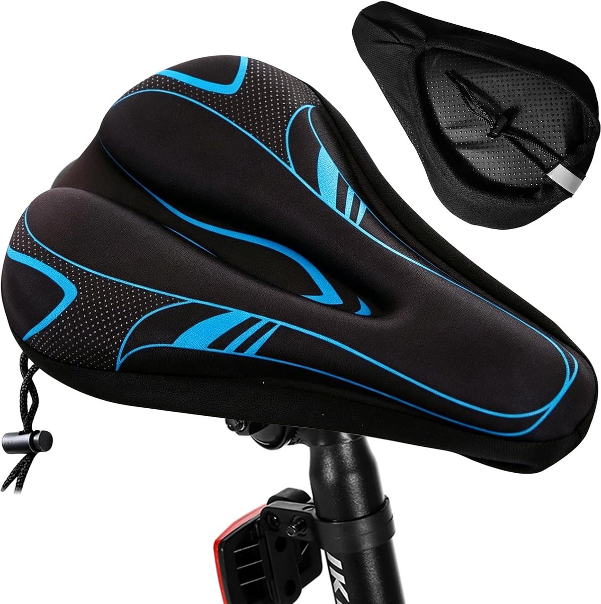 KZQ Fietszadelhoes — Ademend en ergonomisch — Schokabsorberend — Geschikt voor mountainbikes, e-bikes, spinningfietsen en woon-werkverkeer — Zwart/Blauw — 30 x 19,5 cm