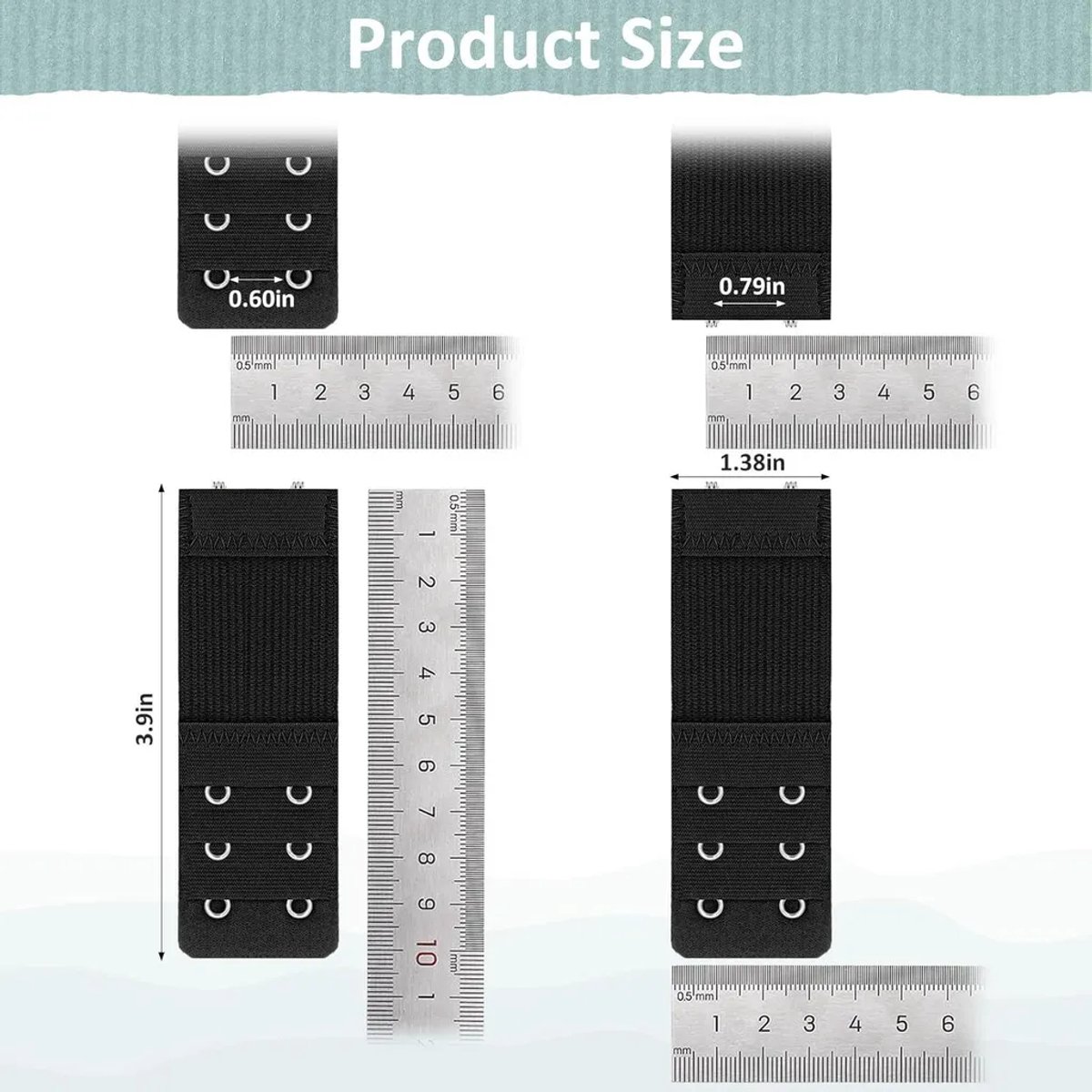 BH-verlengstukken, 4 stuks, zwart, 9,7 x 3,2 cm, 2 haakjes, 3 rijen, elastisch polyester materiaal, Geschikt voor gebruik tijdens de zwangerschap en bij gewichtstoename.