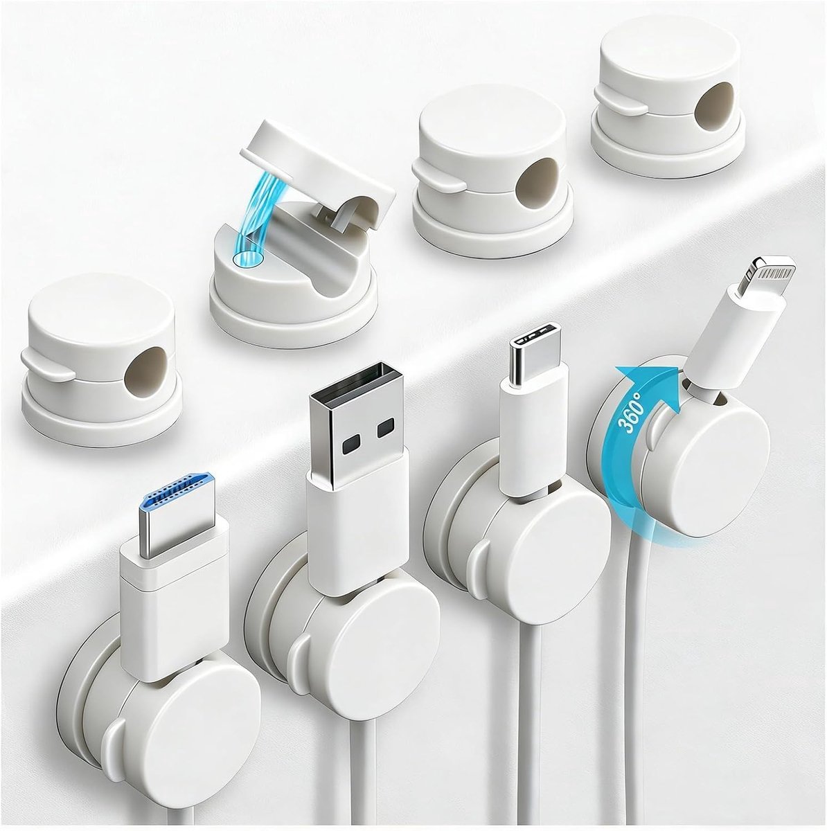12 stuks Magnetische Kabelhouder 360° Draaibaar – Zelfklevende Kabelclip voor Bureau, Nachtkastje en Auto – Kabelmanagement Organizer – Wit