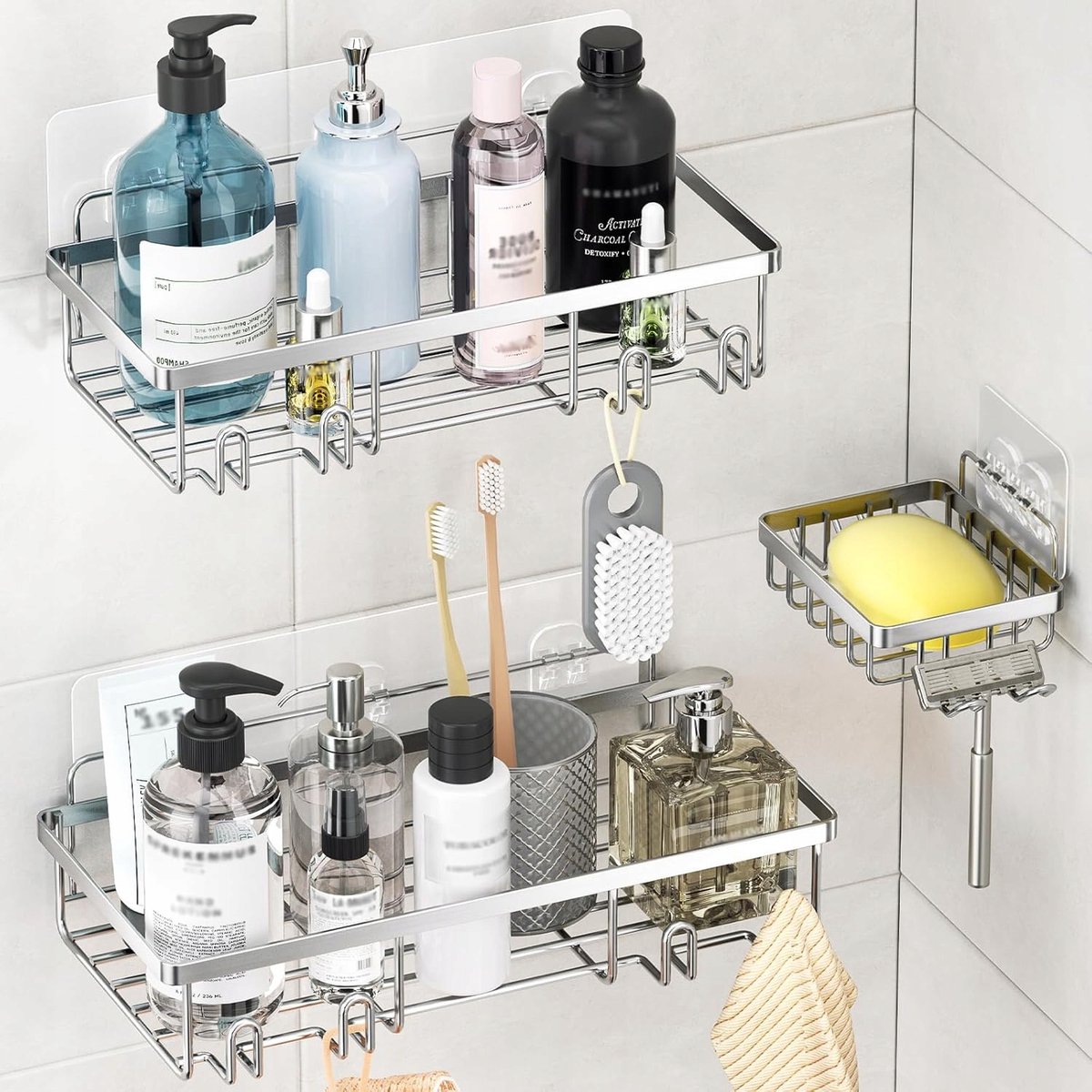 Set van 3 Douche Organizer RVS - Zonder Boren - Wandmontage