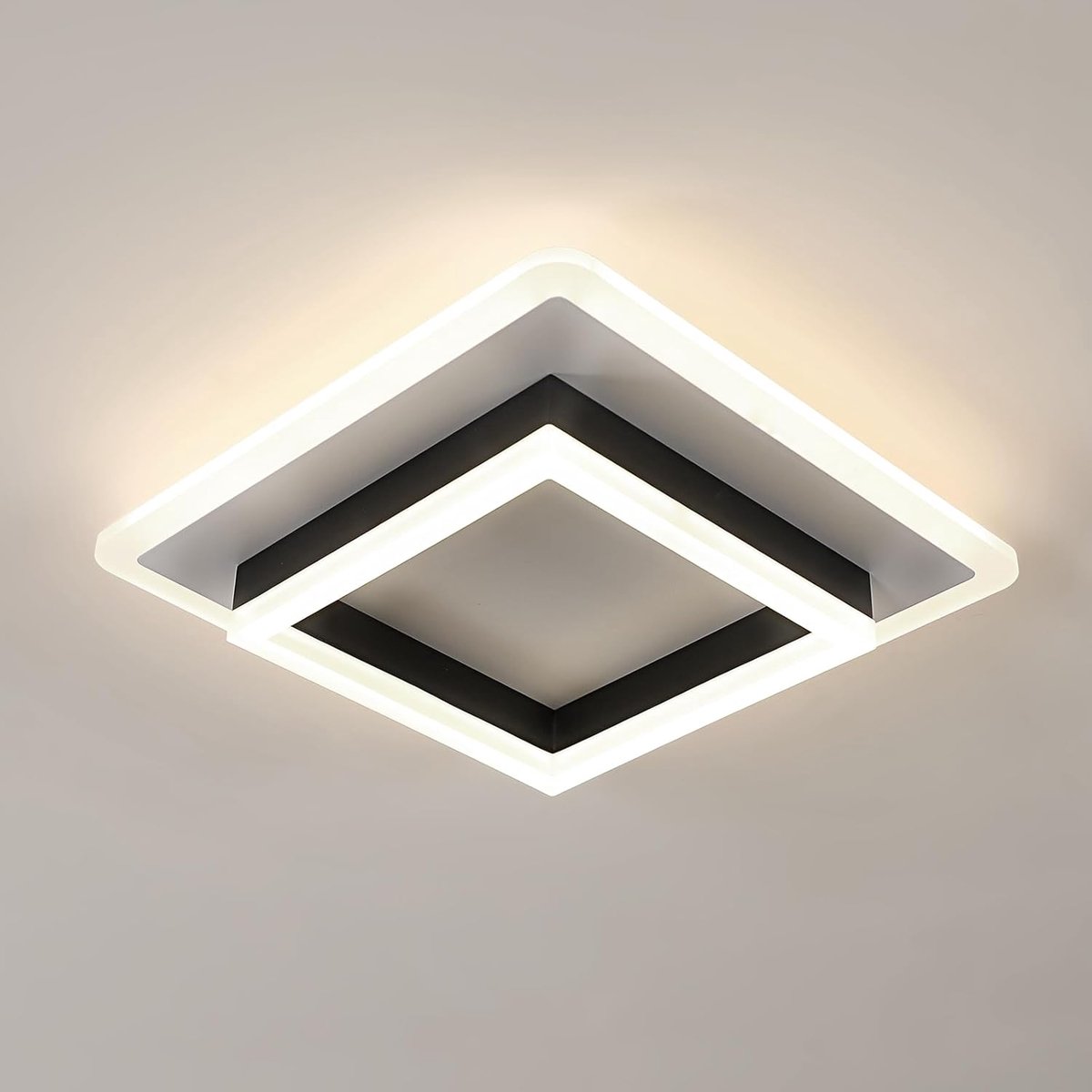 Riserva LED Plafondlamp modern minimalistisch vierkant wit‑zwart, 30cm, 30W neutraal wit 4500K, ijzer + acryl