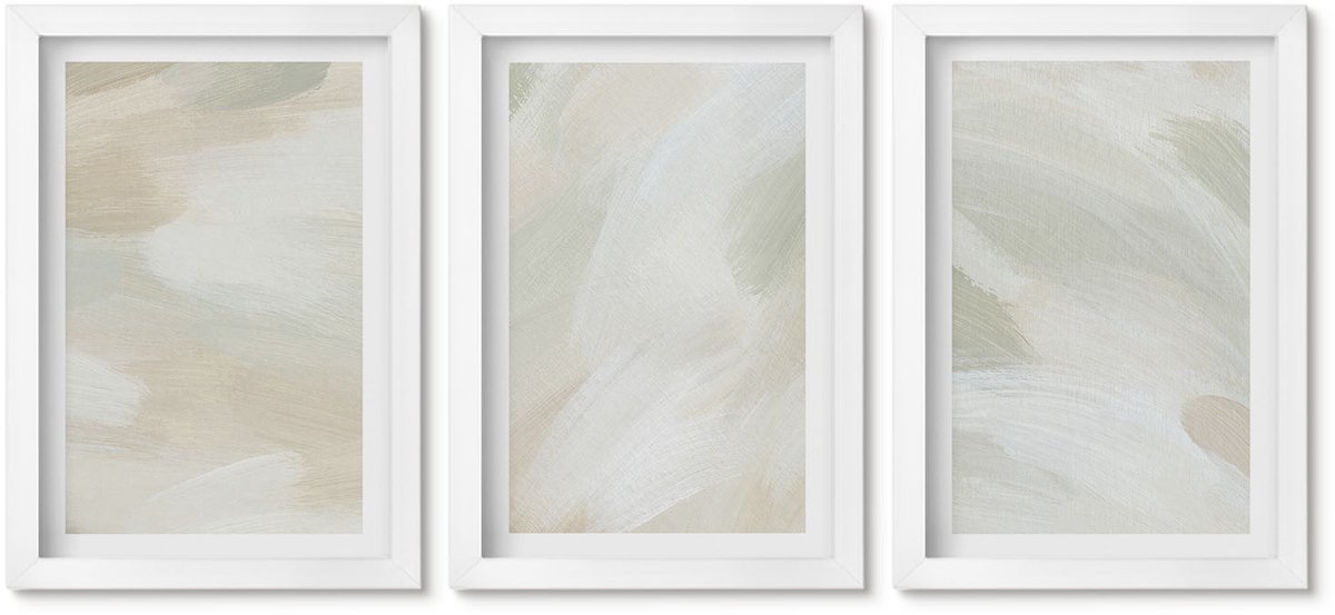 Wallfluent 3-Delige Schilderij Set - Heldere Abstracte Schilderijen Op Canvas, Delicate Boho-Stijl - 20 x 30 - Muurdecoratie - Wanddecoratie - Hal - Moderne Wanddecoratie