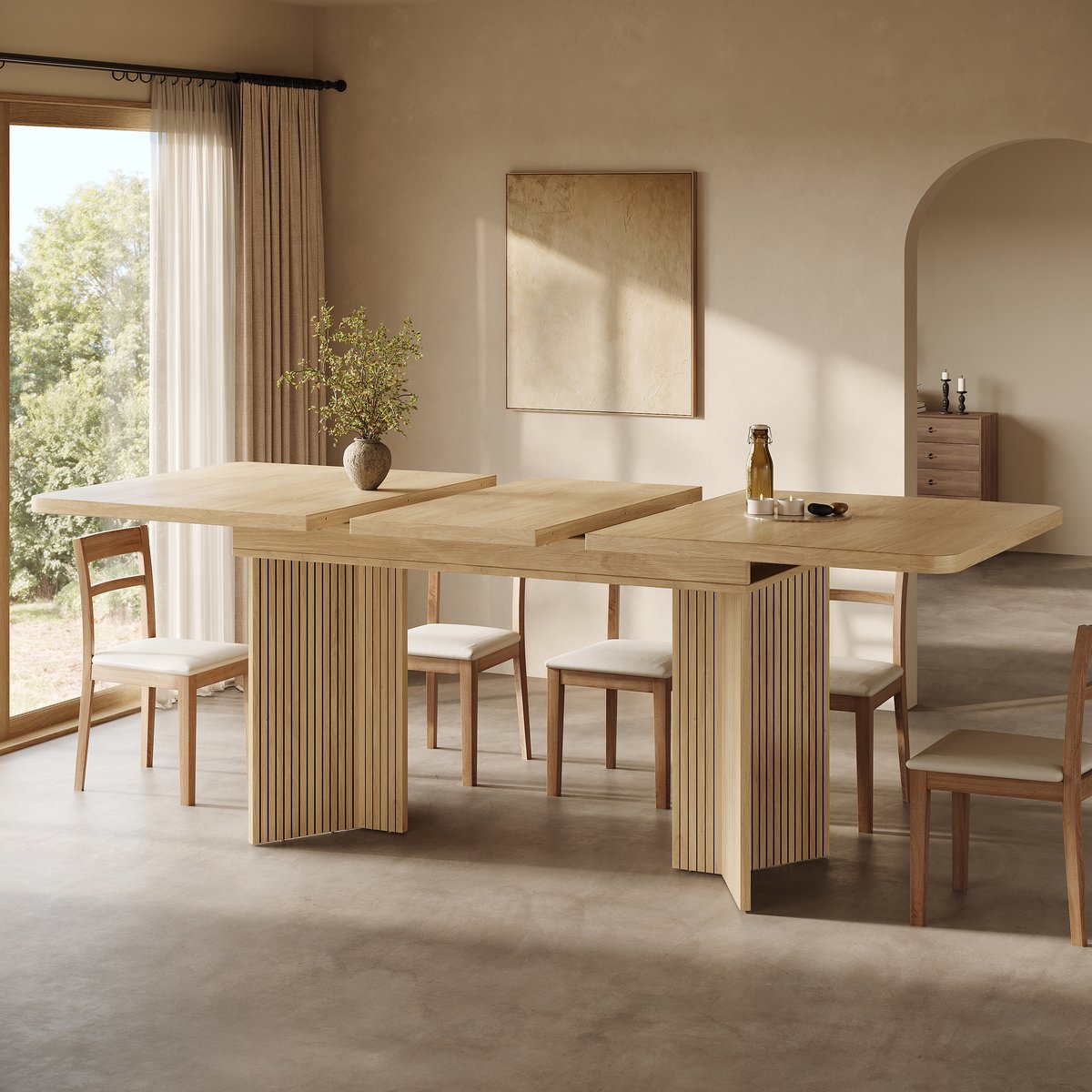OKWISH Eettafel – Uitschuifbaar 120-160 Cm – Rechthoekig Met V-Vormige Poten – Voor Eetkamer En Gezinsmaaltijden – MDF Houtkleur
