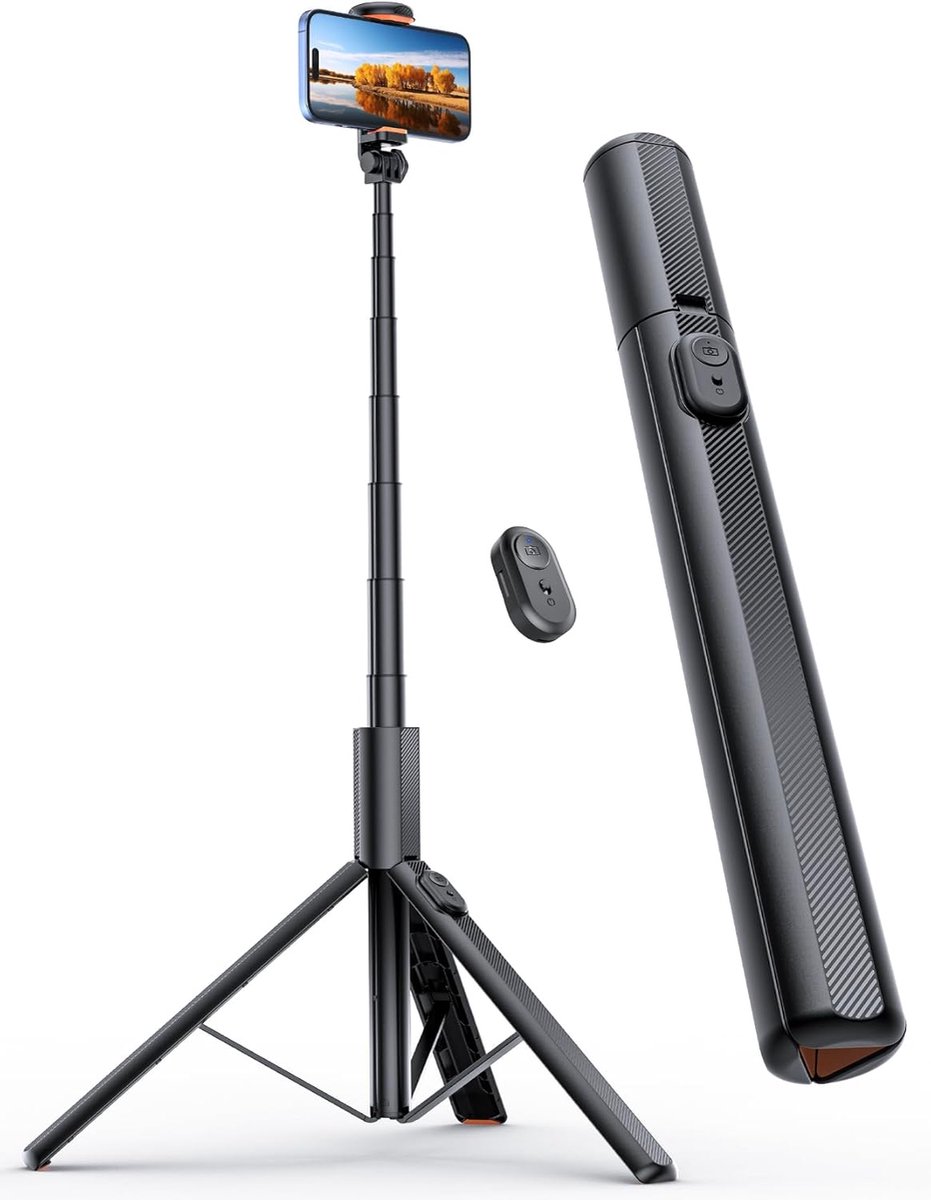 carmdering - Selfie Stick Statief - Uitschuifbaar tot 180 CM - Met Bluetooth afstandsbediening - Geschikt voor smartphone en Action cam - Telefoonstatief - Zwart