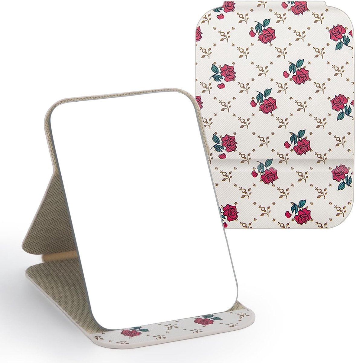 carmdering - Opvouwbare Tafelspiegel met PU-Lederen Hoes - 11x16.5 cm - Verstelbare Makeupspiegel met Standaard - Draagbare Reisspiegel High-Definition - Compacte Cosmeticaspiegel voor Kantoor en Handtas - Beauty Cadeau