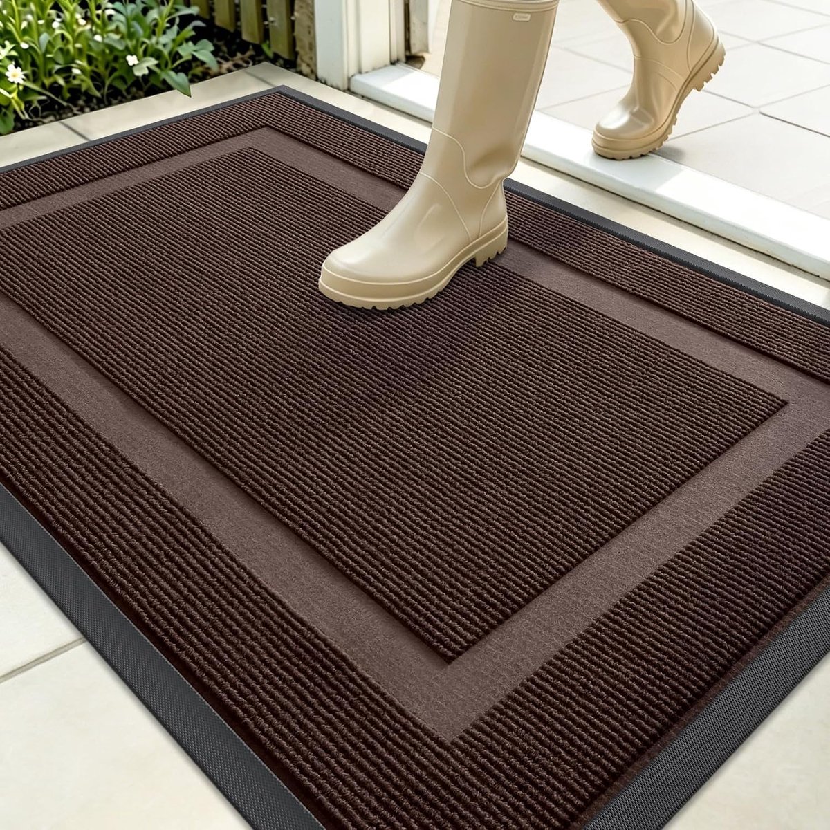 Homaxy - Deurmat - Voordeurmat - Rubberen achterkant - Waterdicht en kleurvast -puur bruin - 60x90cm
