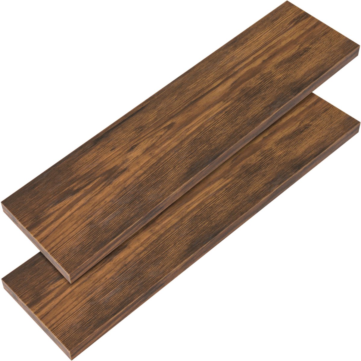 Famanu – Set van 2 houten wandplanken met bevestiging, zwevende planken met een draagkracht van 15 kg, 90 cm, donker eiken
